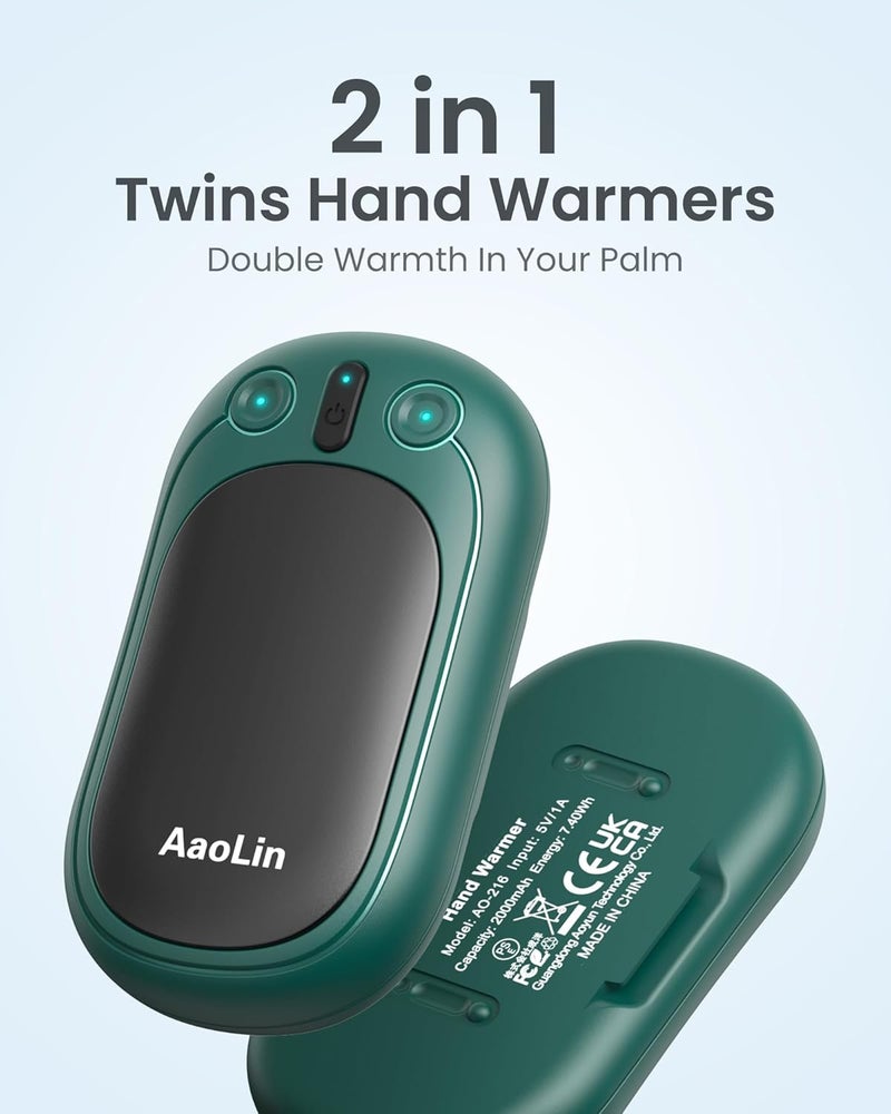 AaoLin AI Hand Warmers Rechargeable, 2 Pack Electric Hand Warmers Reusable, 12Hrs Long Heating, Portable Pocket Handwarmer Great Gift for Outdoors, Camping, Golf, Hunting Gear - Image 2
